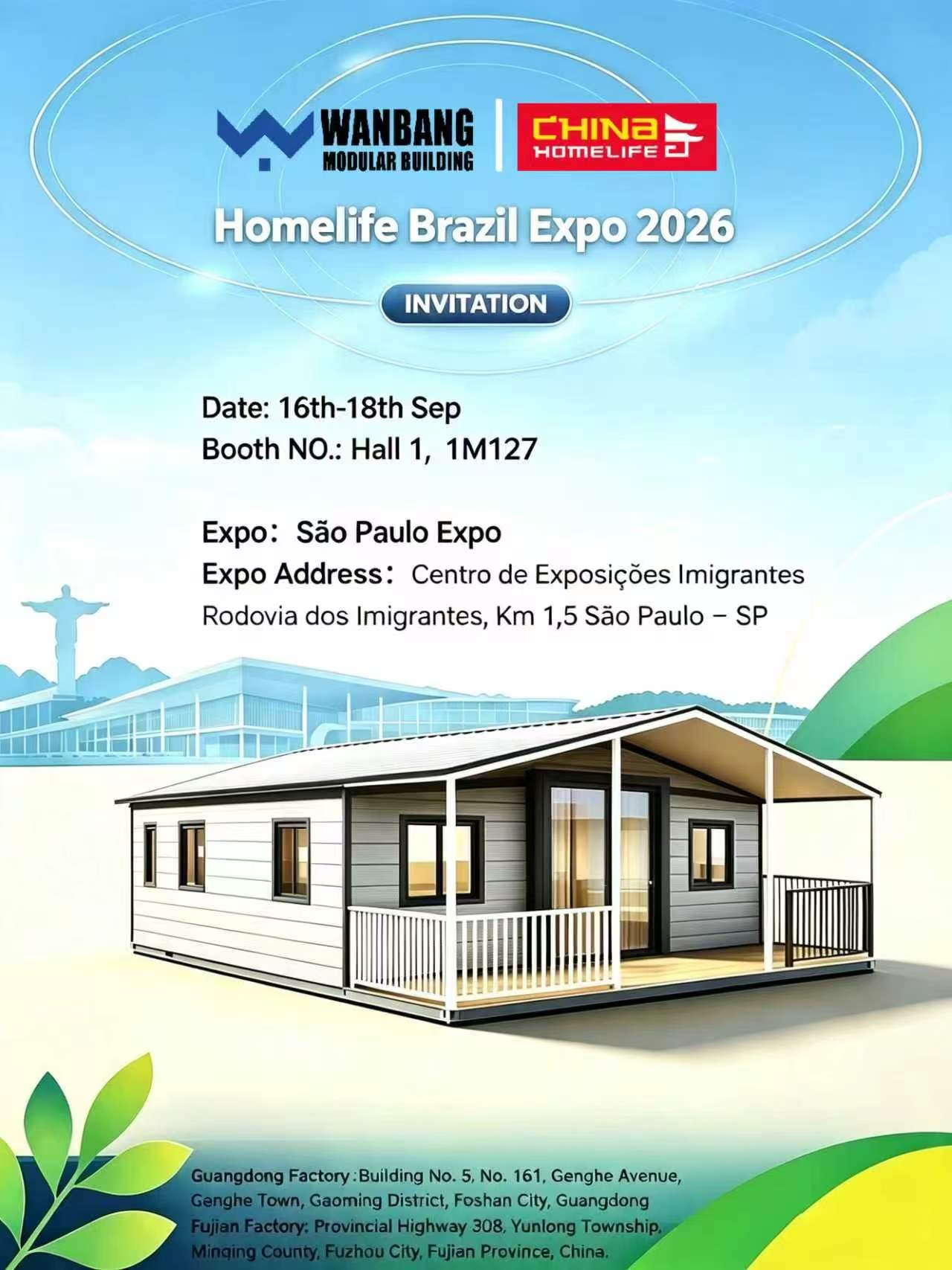 Wanbang booth poster for Homelife Brazil Expo 2026, Hall 1 Booth 1M127, Sao Paulo Expo